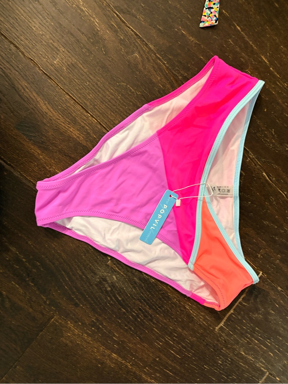 Popvil Colorblock Bikini Bottoms - Pink, Coral & Light Blue Trim